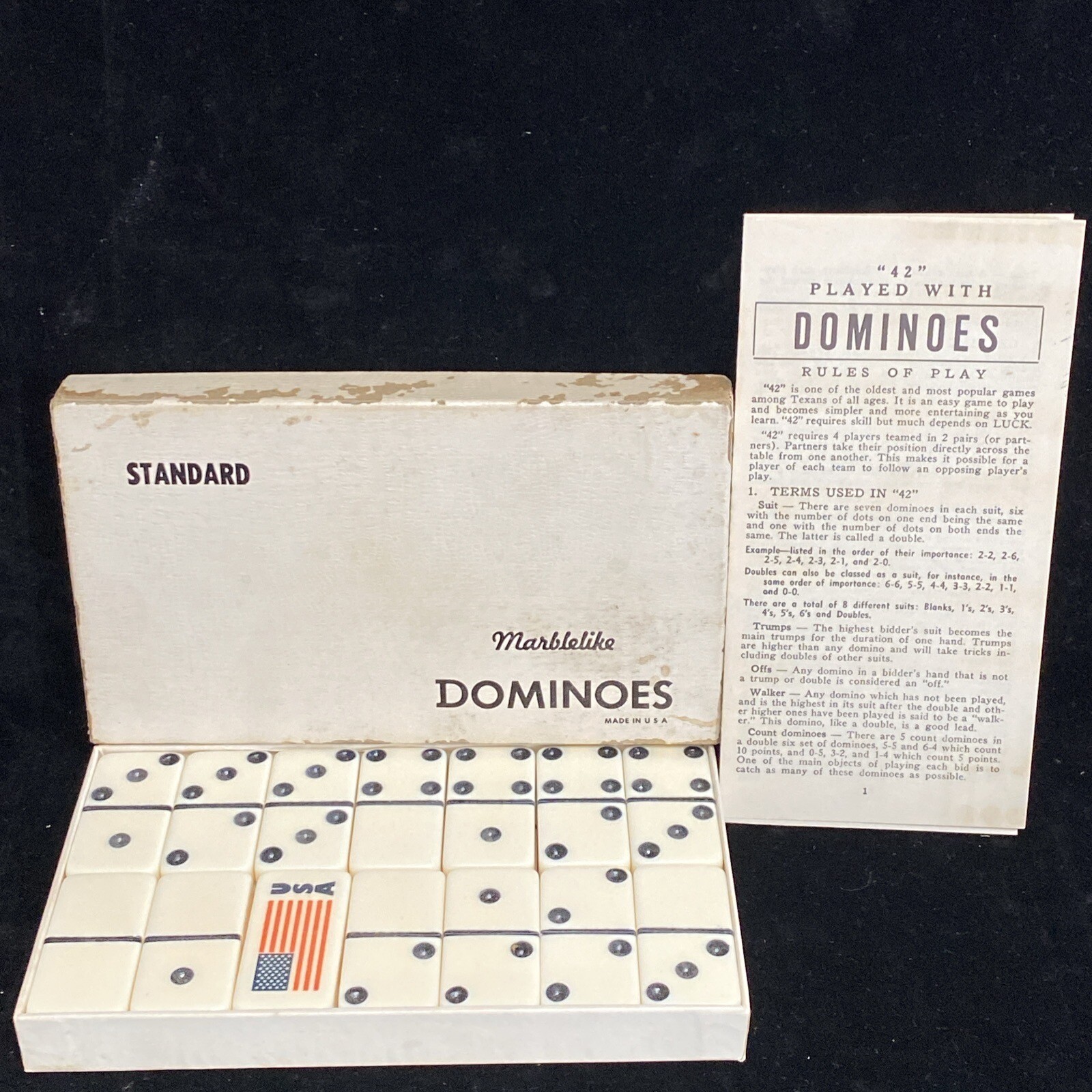 Vintage Set Of White Puremco No. 616 Standard Marblelike Dominoes Made In USA A1