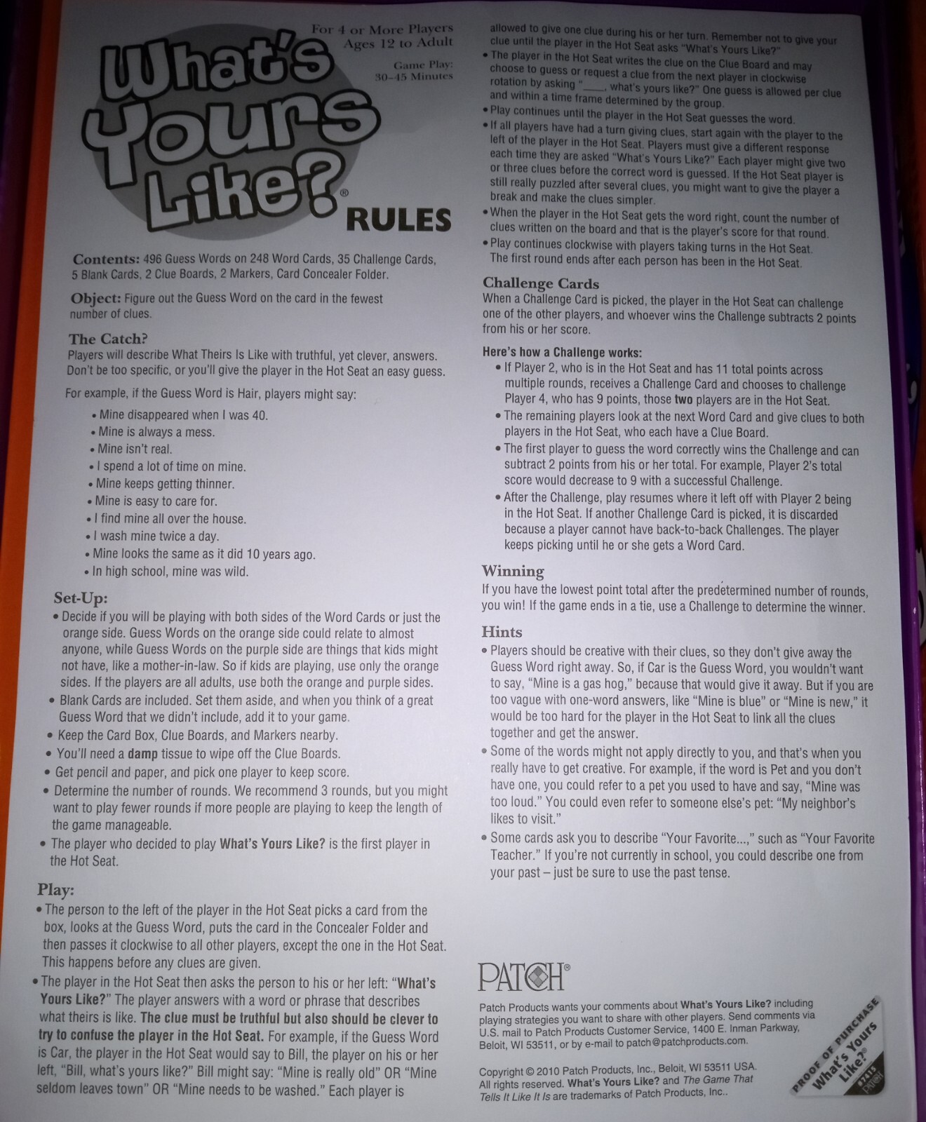 What’s Yours Like? The Game That Tells It Like It Is; Party Game