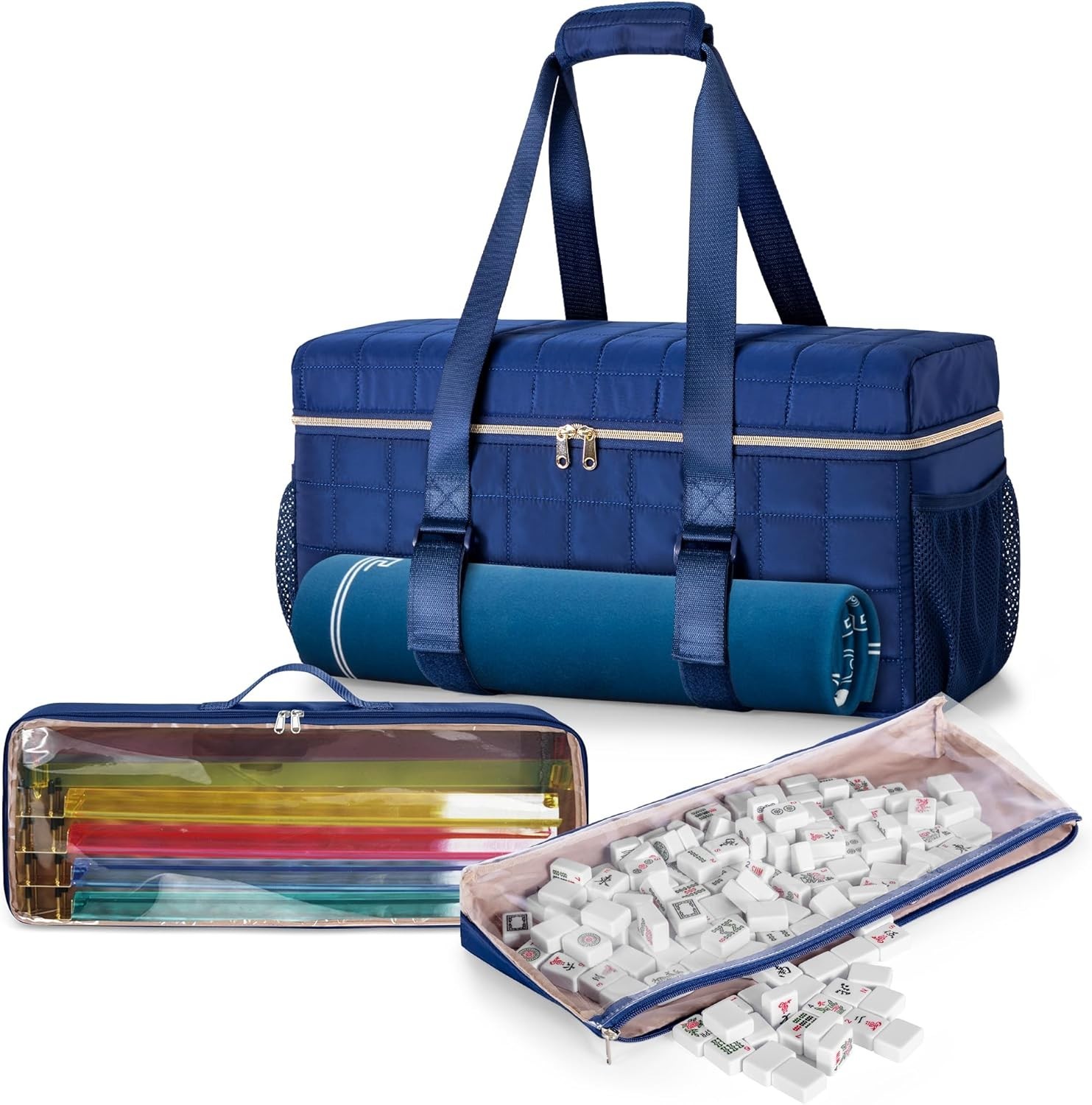 Teamoy 3 Pcs Empty Mahjong Bag, American Mahjong Set Bag with Tiles Bag and Rack