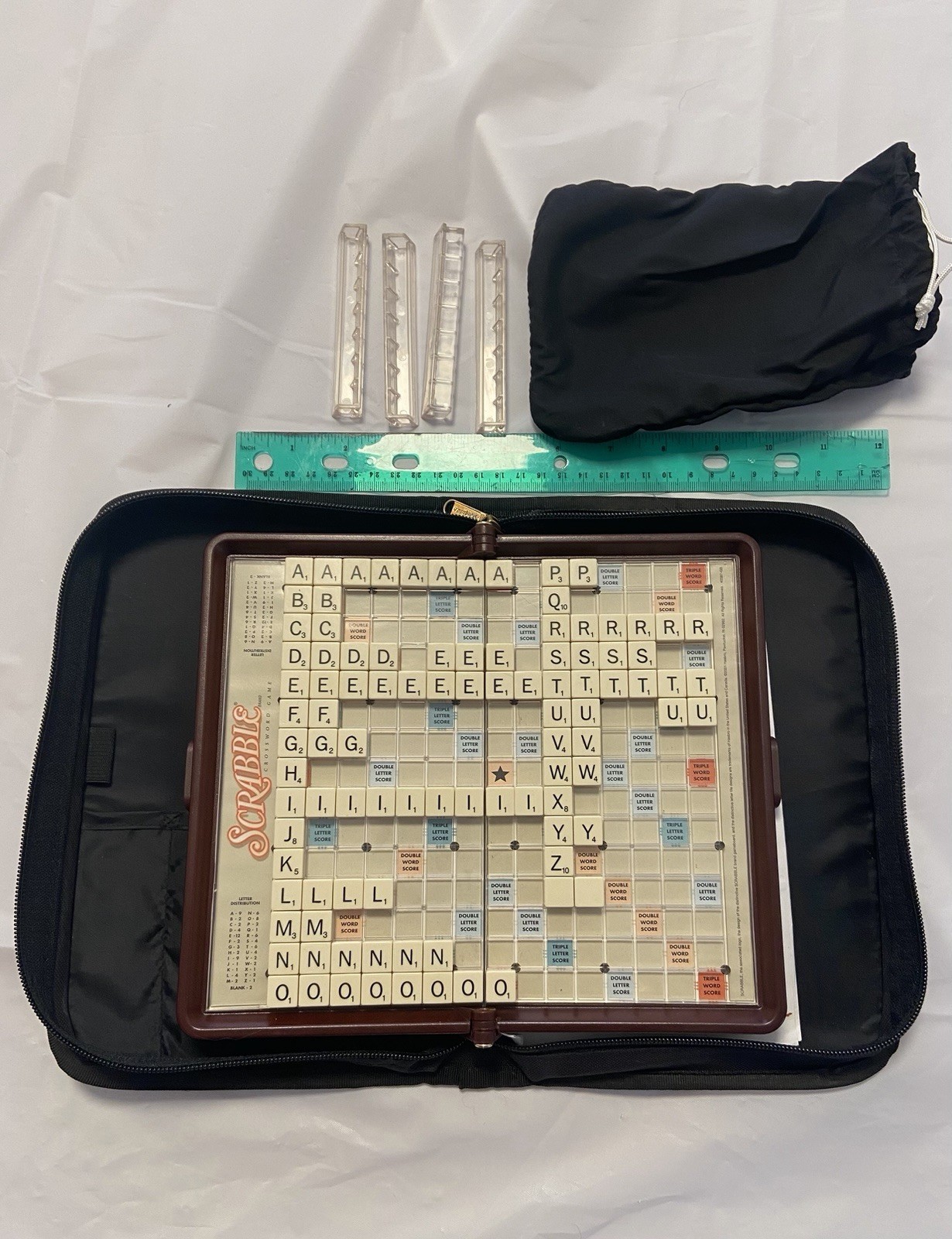 Scrabble Travel Folio Edition Zipper Case Parts Only Missing 2 Letters A & H