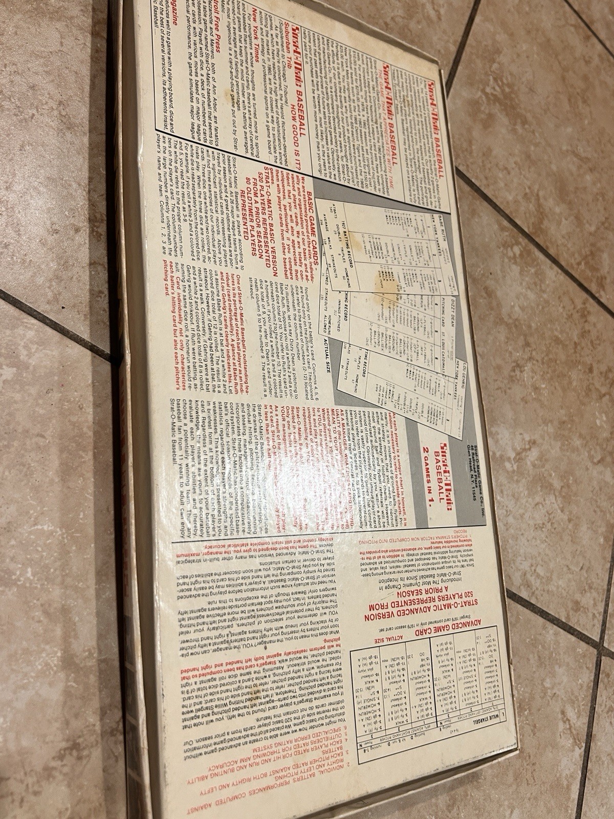 Vintage 1 Strat-O-Matic Baseball Board Game – 980 Season Stats Incomplete