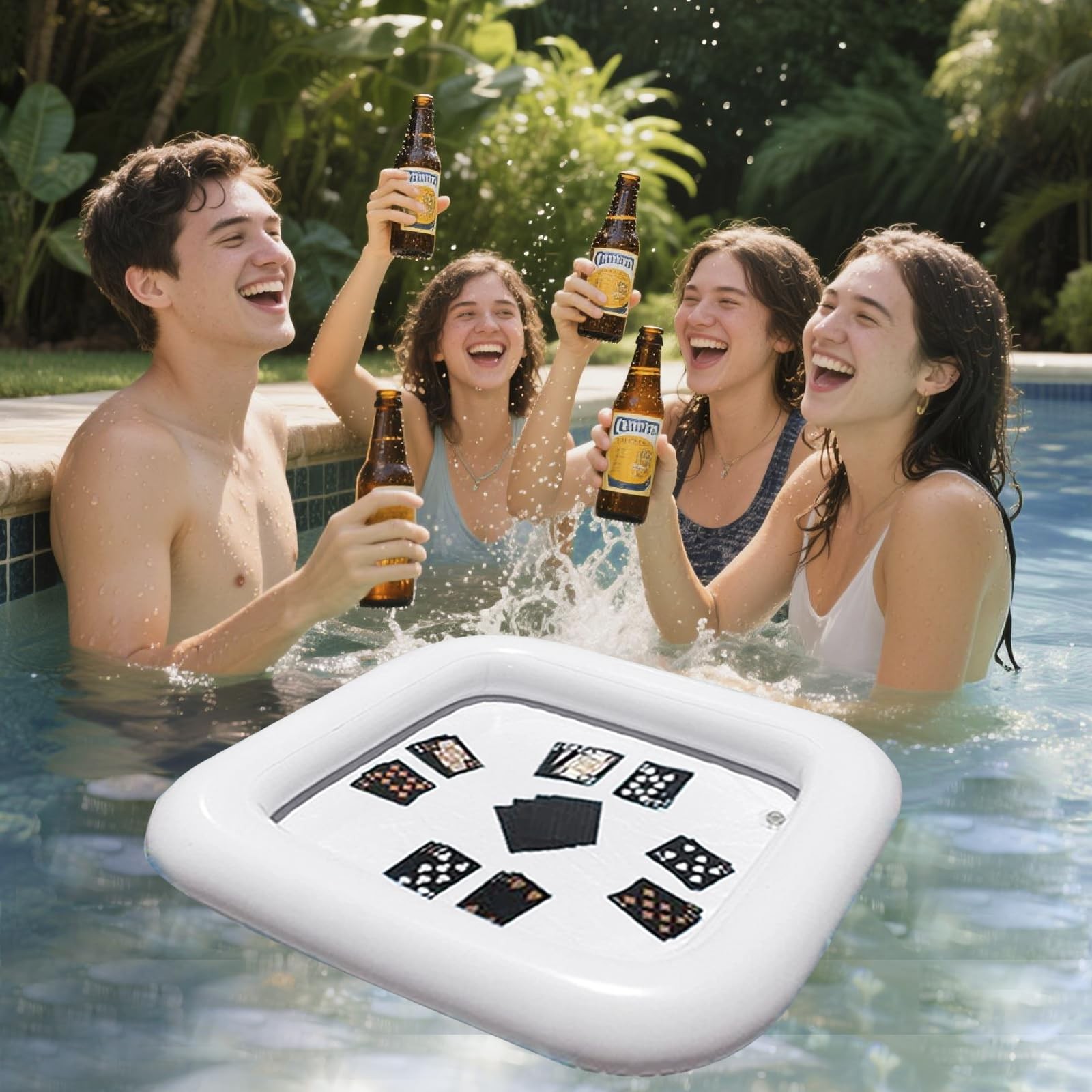 2 PCS Floating Pool Game Table with Waterproof Playing Cards for Summer Pool …