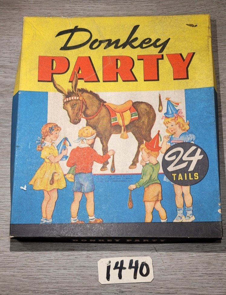 Vintage 1940s Donkey Party Pin The Tail Whitman Pub Complete