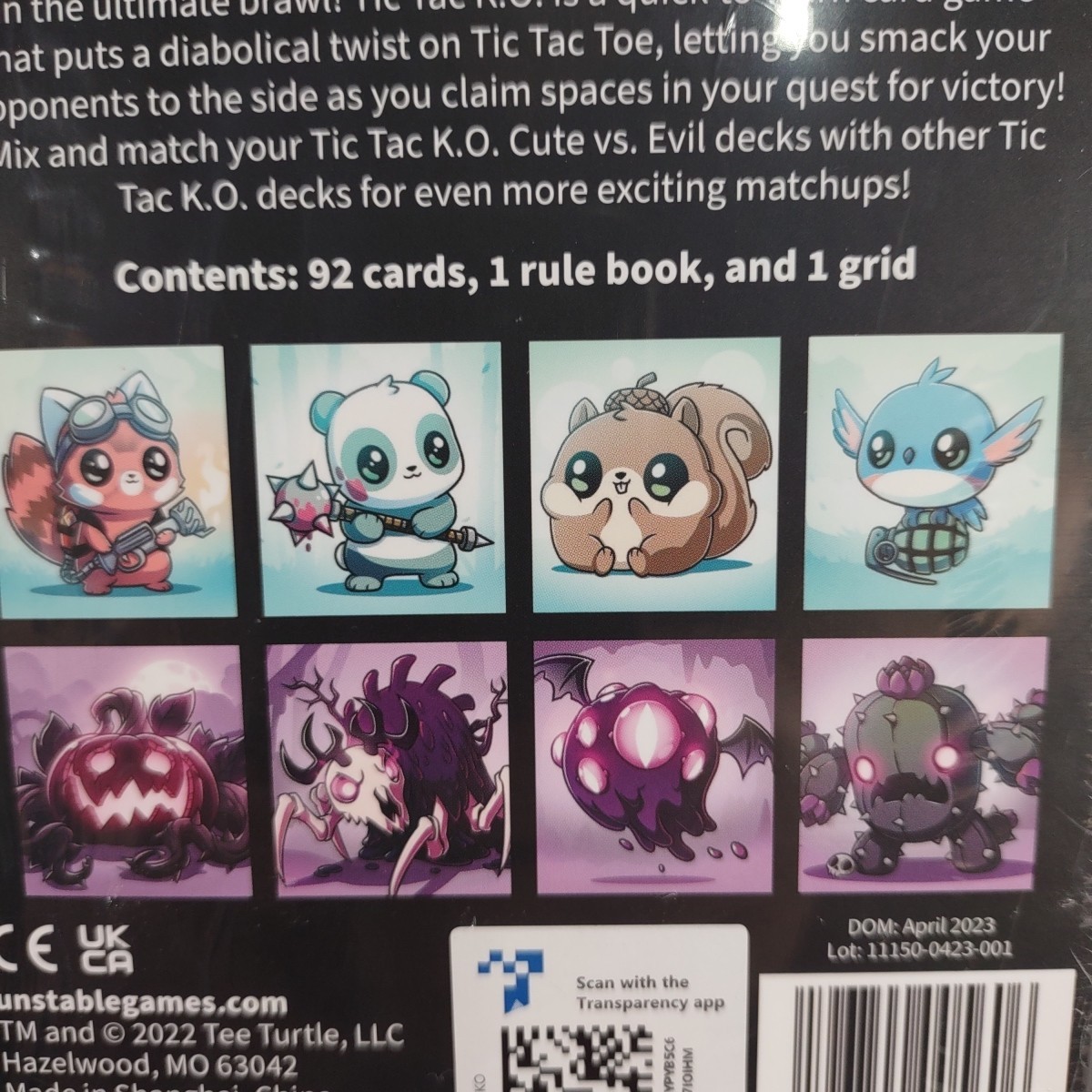 NEW Tic Tac KO Cute vs Evil Card Game 8+ K.O. 2-4 Players Unstable Games