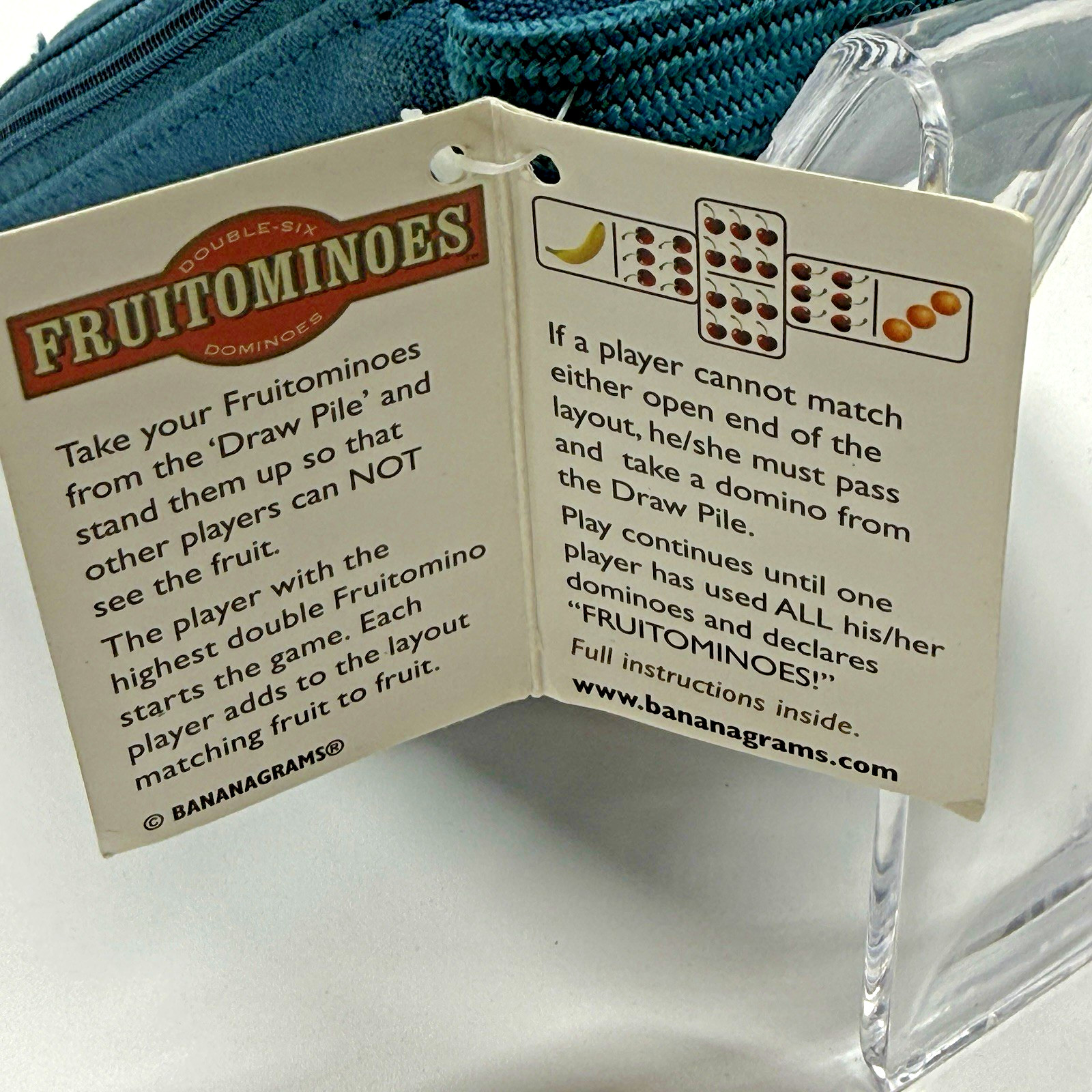 Bananagrams Fruitominoes Game 28 Fruit Dominoes Zipper Pouch New Tags