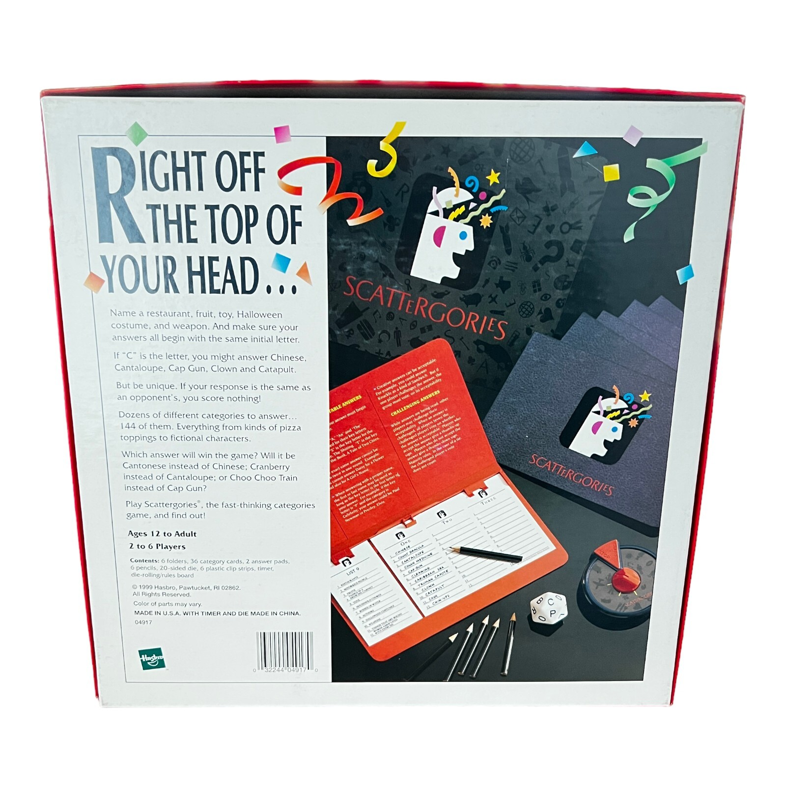 Vintage Hasbro 1999 The Game Of Scattergories Right Off The Top Of Your Head