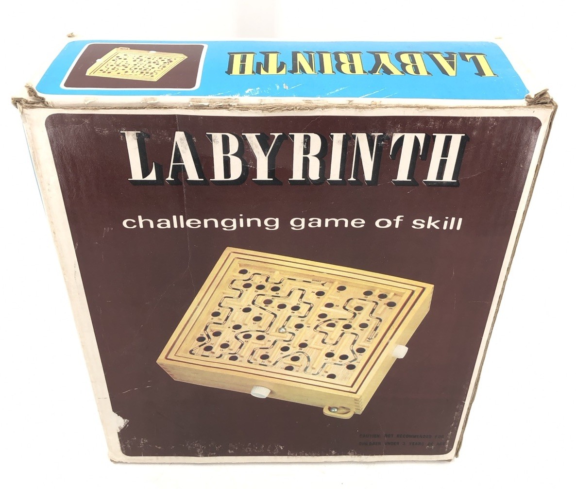 Vtg 80s Labyrinth Wooden Steel Ball Marble Tilting Maze Puzzle Game Roll-A-Maze