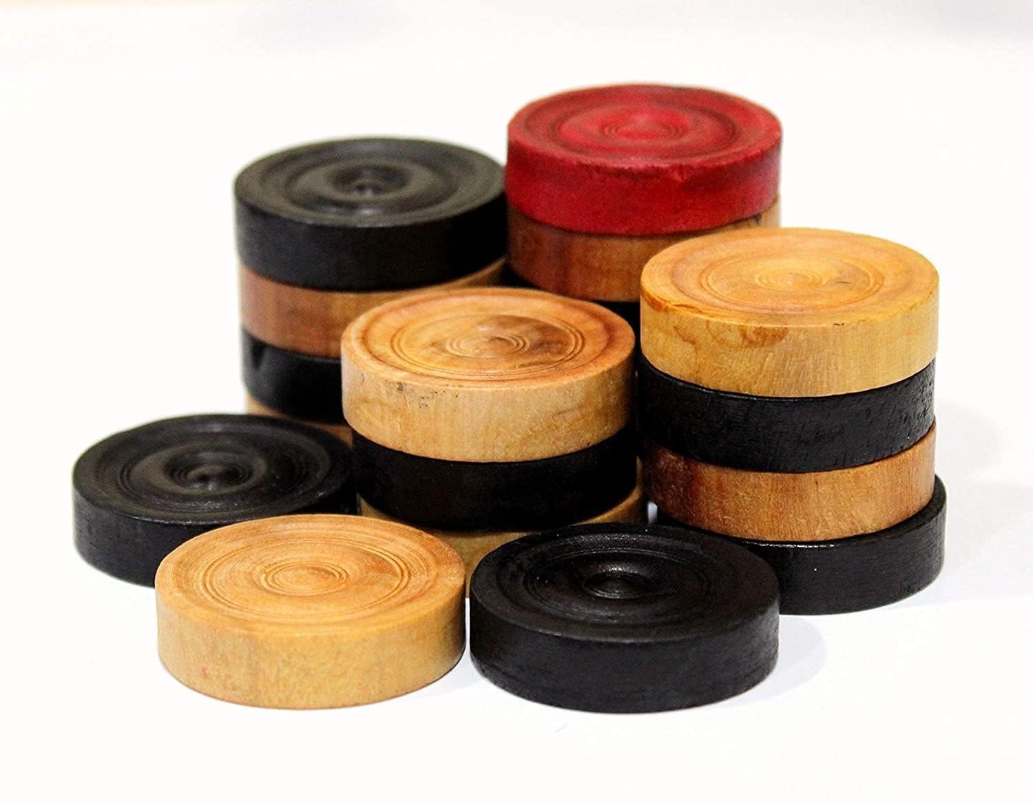 Professional Carrom Board Coins and Striker Set – 24 Wooden Carrom (11 Black,…