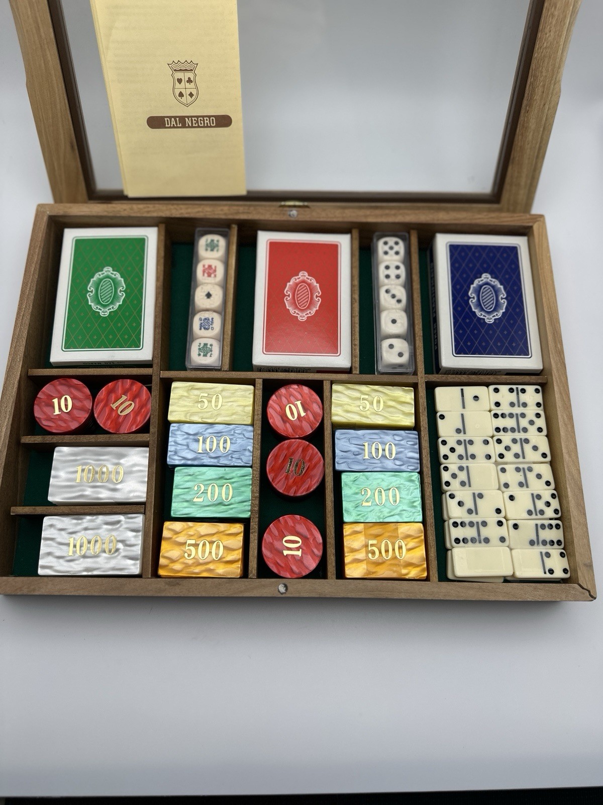 Vintage Dal Negro Italian luxury Gaming Set|Walnut Wood Case | Unopened Decks