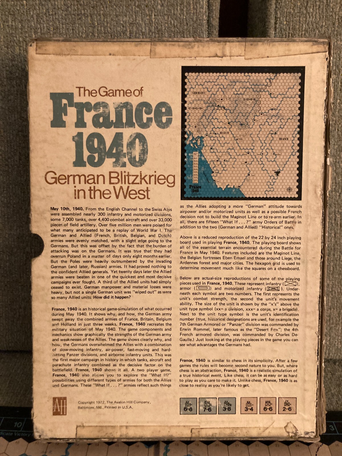 ORIG 1972 FRANCE, 1940 AVALON HILL BOARD GAME 840 APPEARS COMPLETE~GERMAN BLITZ