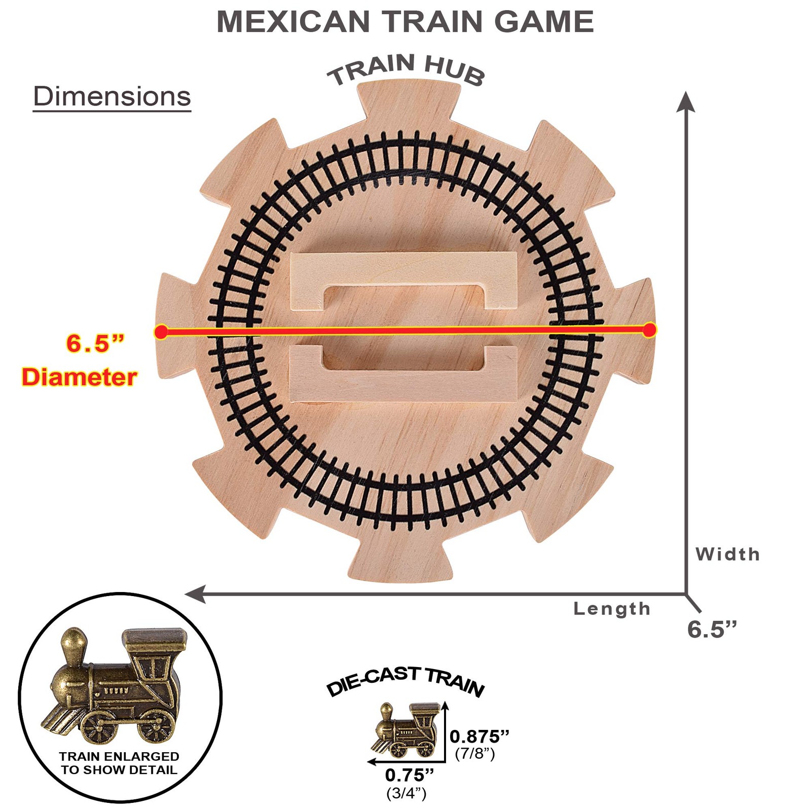 Mexican Train Dominoes Set Double 12 Wooden Hub, 8 Metal Trains – Complete Game