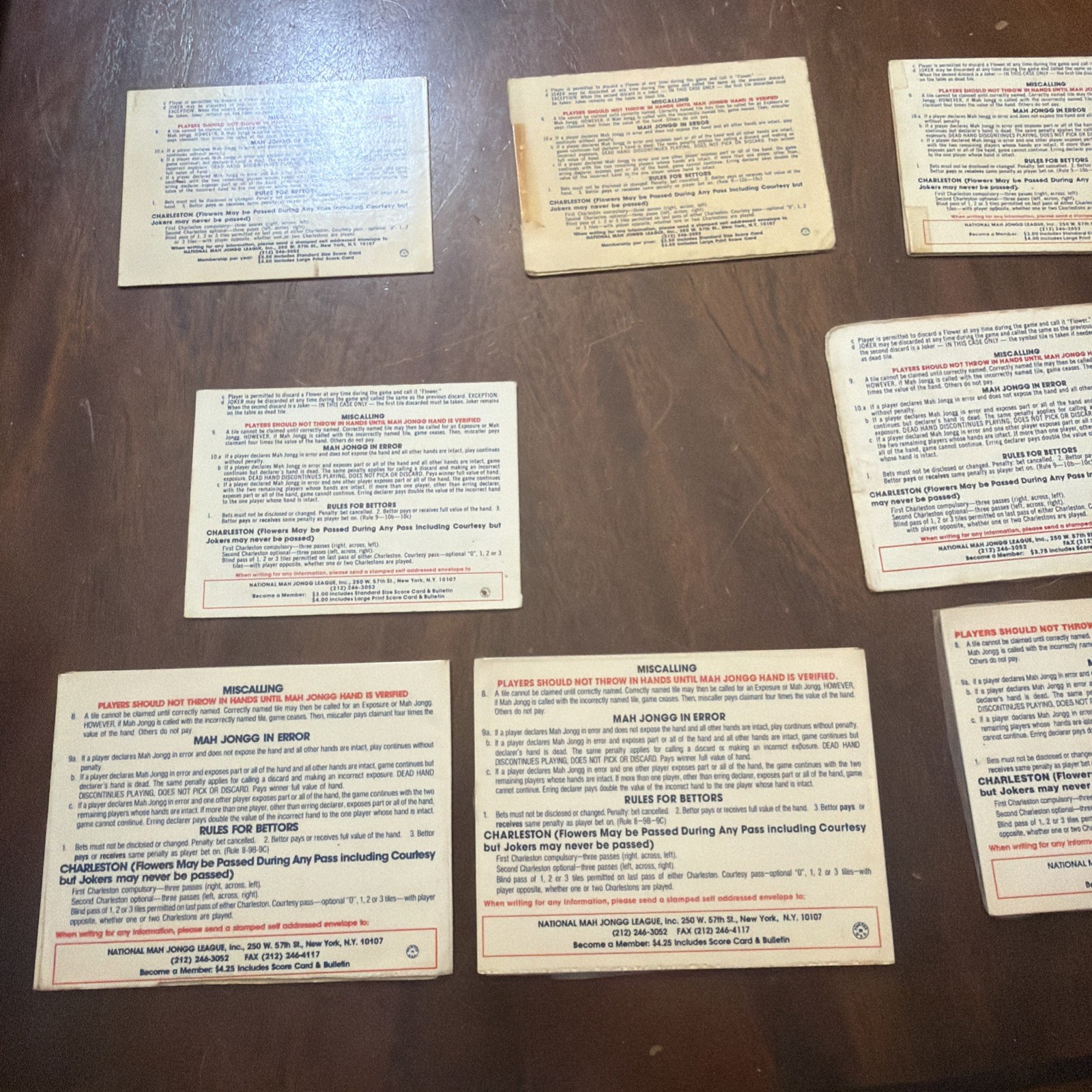 Nationa Mah Jongg League Card 1986-1994