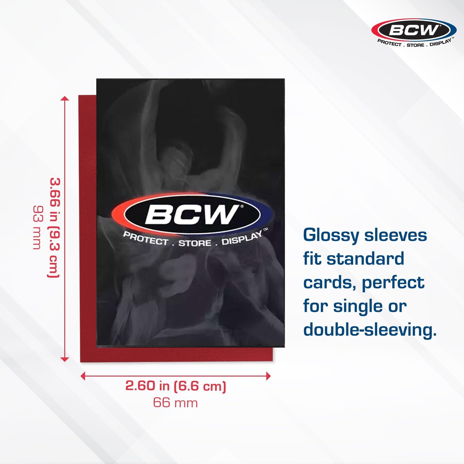 BCW Elite2 Glossy Card Sleeves – Red |100ct | Crystal-Clear Front | Textur