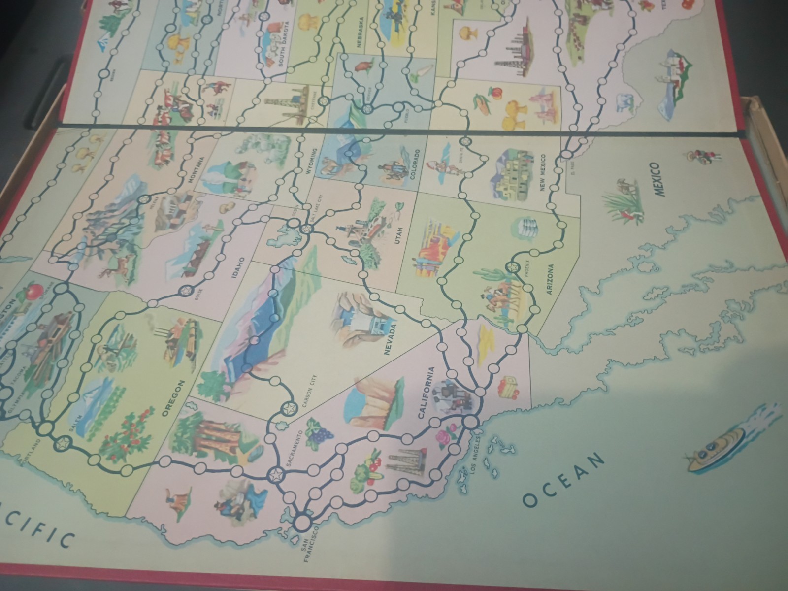 Vintage Parker Brothers Across the Continent Board Game 1952 USA Map