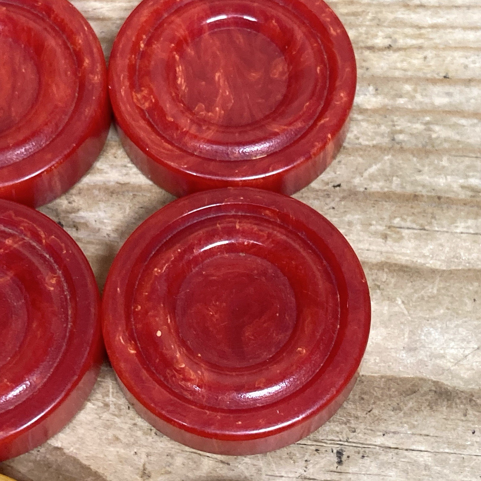 Vintage Bakelite Backgammon Checkers Set with 13 Pieces Red Yellow Butterscotch