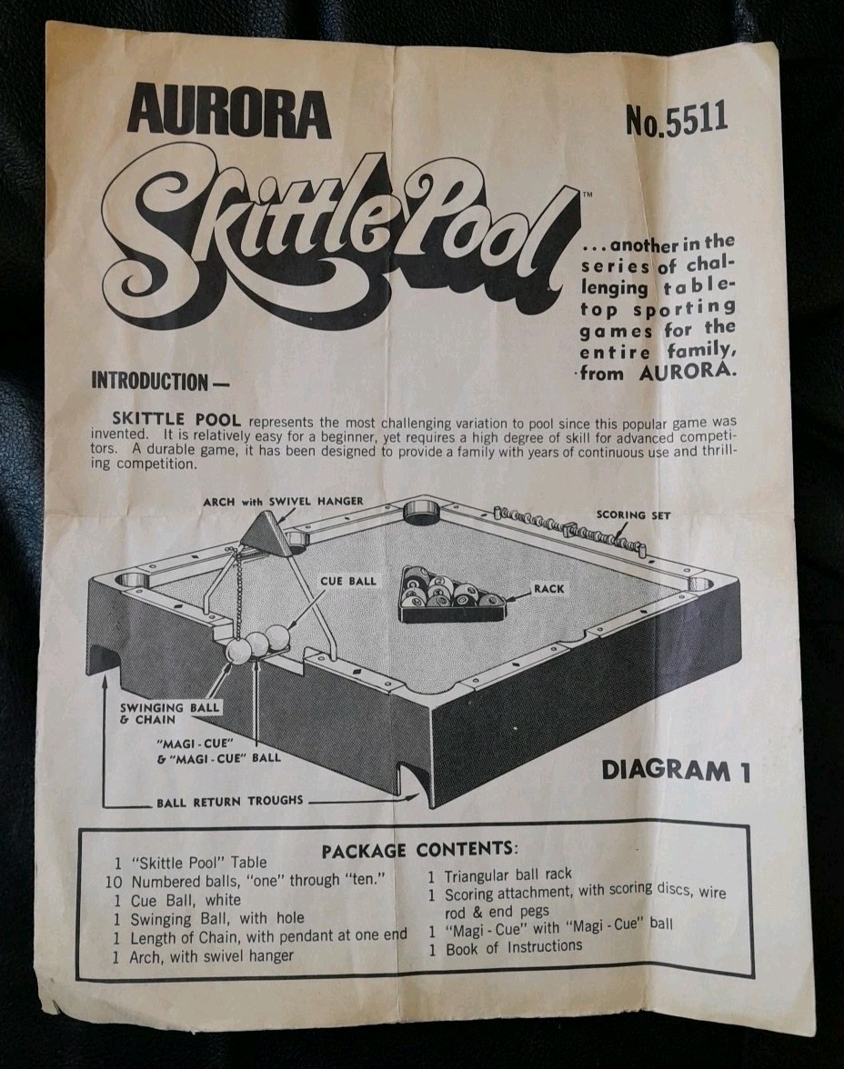 Aurora SKITTLE POOL Instruction Manual – No. 5511 – Folded but Complete