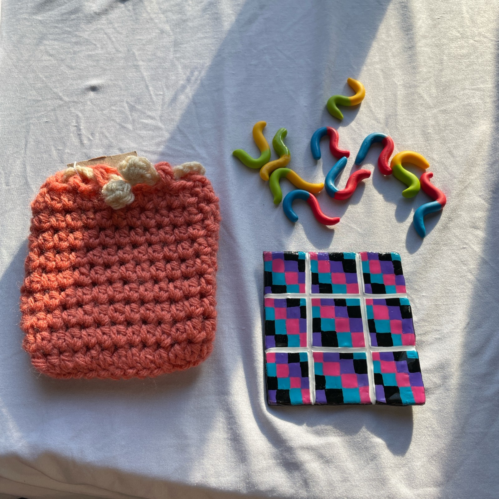 Gummy Worm Tic Tac Toe Board Game Set Handmade Clay Game by STAYOKBRAND