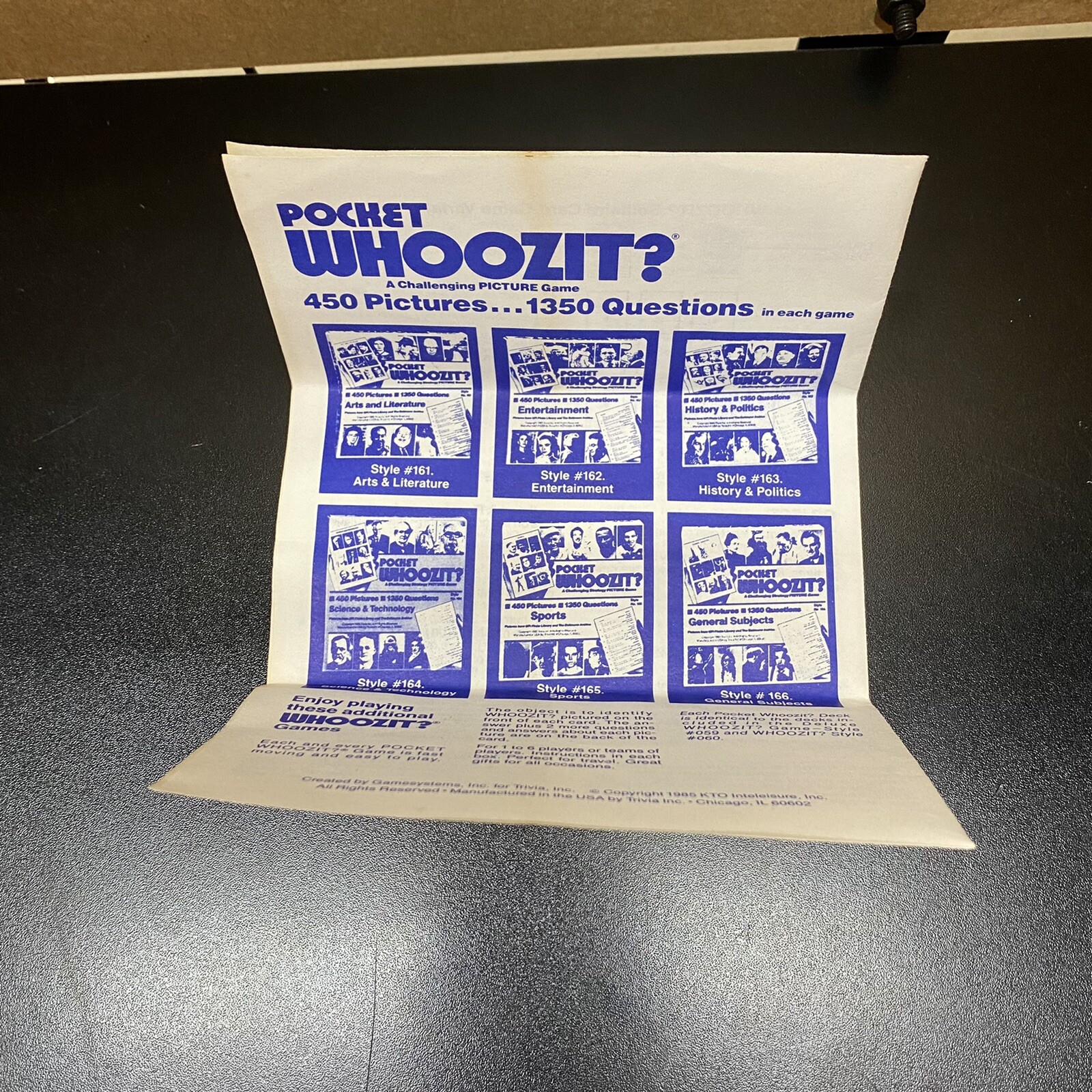 Pocket Whoozit? INSTRUCTIONS ONLY-Picture game – 450 pictures, 1350 questions