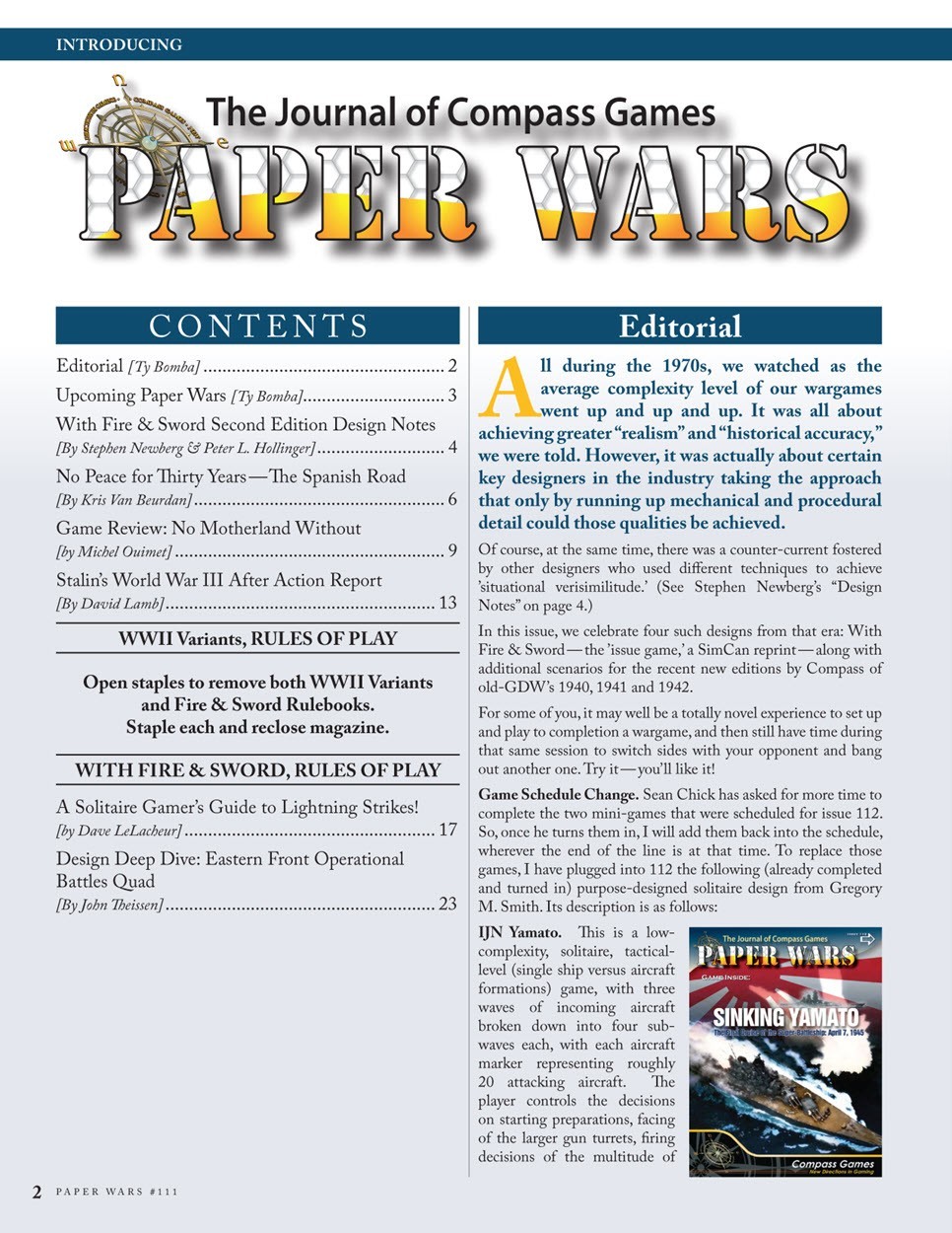 COMPASS GAMES PAPER WARS #111 WITH FIRE & SWORD: THE THIRTY YEARS WAR NISW ⚔️