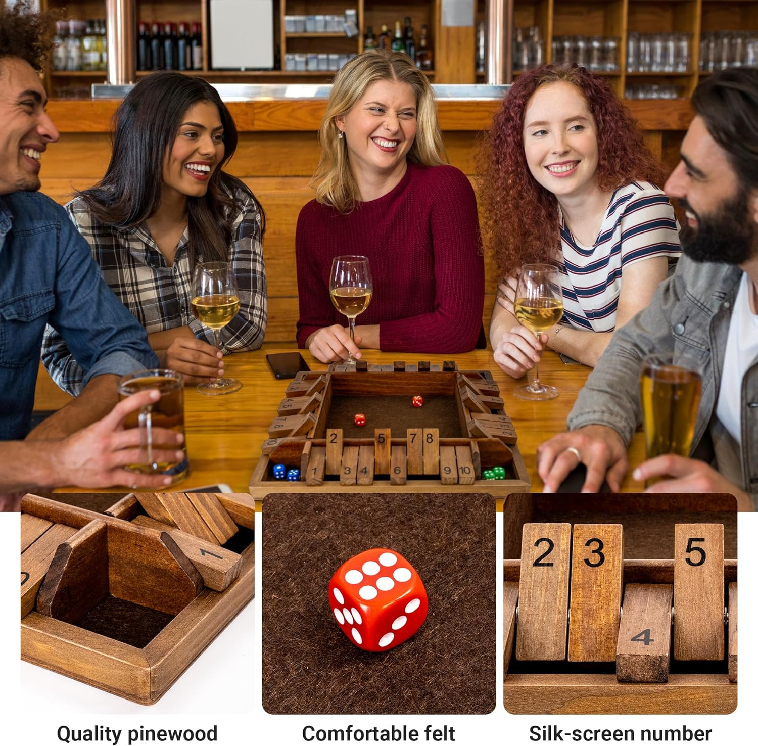 14 Inches 4-Way Shut the Box Game (2-4 Players) for Kids & Adults (4 Sided La…