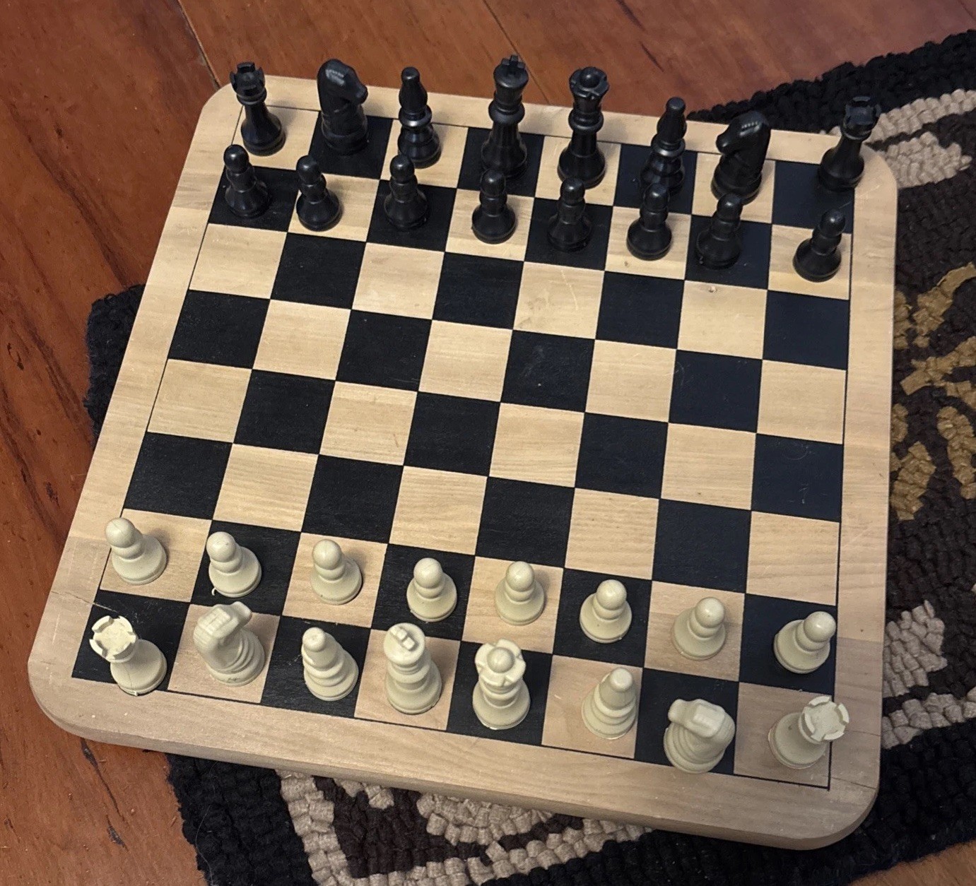 Vintage Wooden Painted Reversible Chess/Checkers/Pachesi Board Game 11″