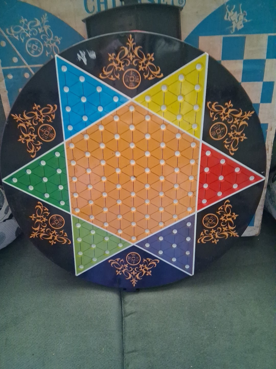 Chinese & Regular Checkers Metal Tin Game #539 Ohio Art Co 17.5″ Vintage 2 in 1