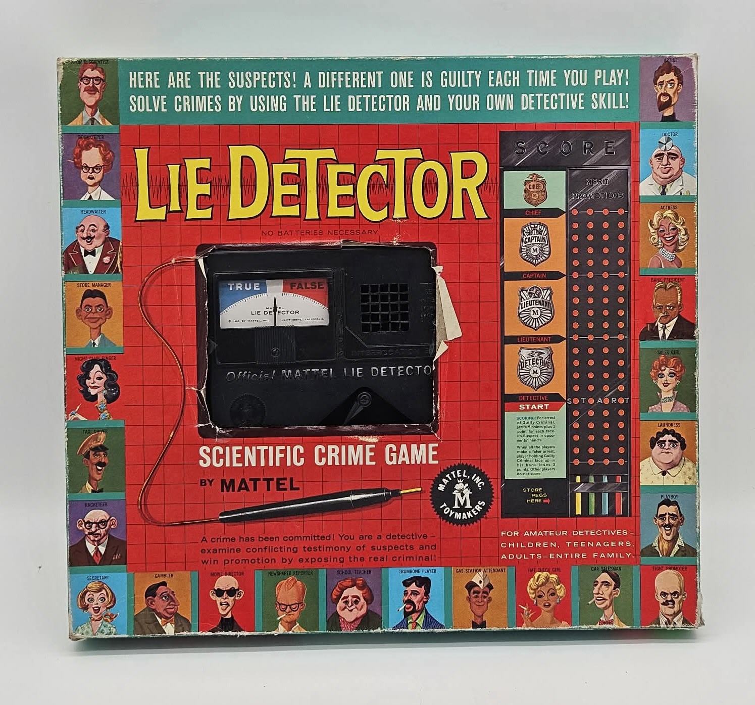 Vintage 1960 Mattel Lie Detector Game RARE Boardgame Scientific Crime Game ￼