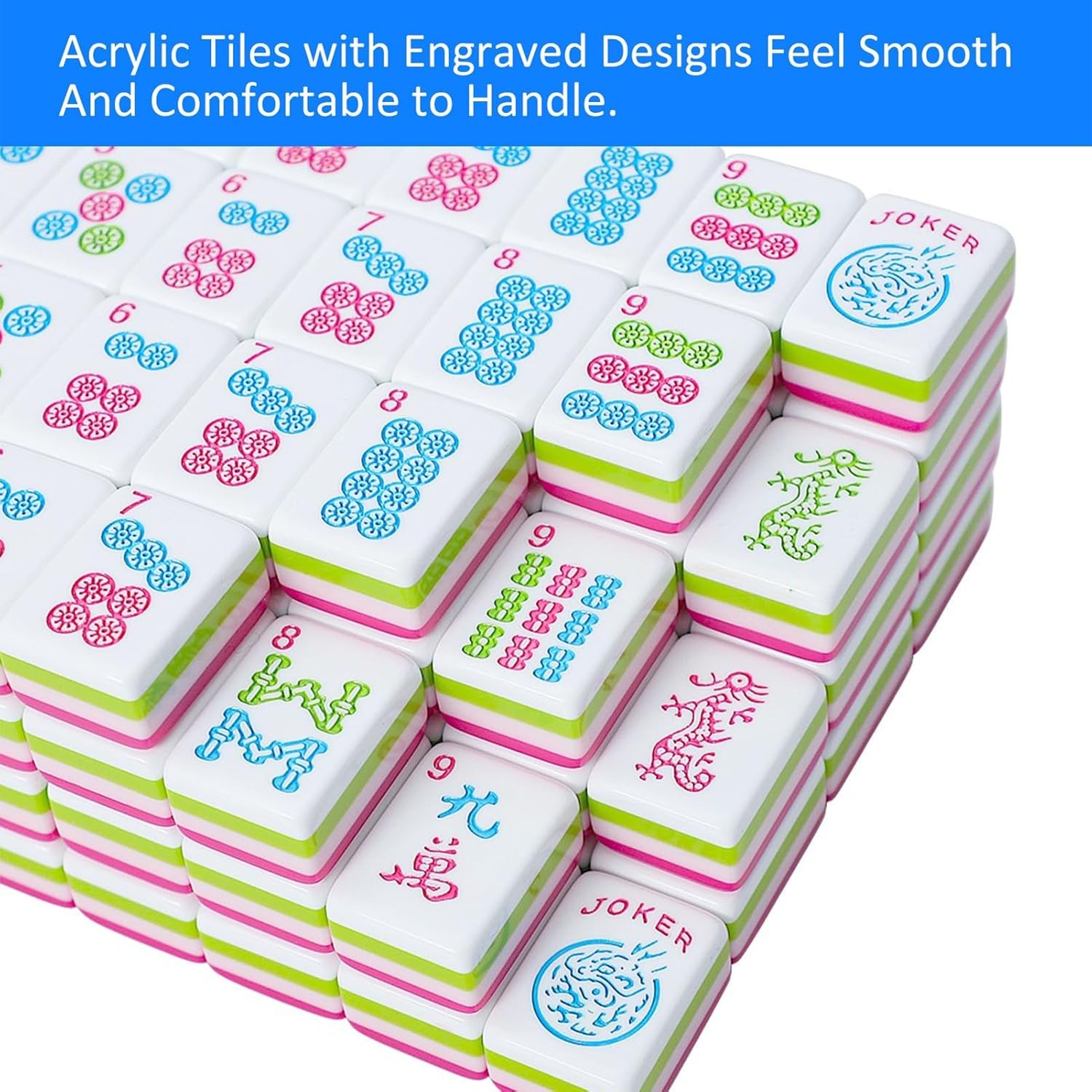 Engraved American Mahjong Tile Set(4 Layer) 166 Acrylic Mahjong Tiles with a Ca