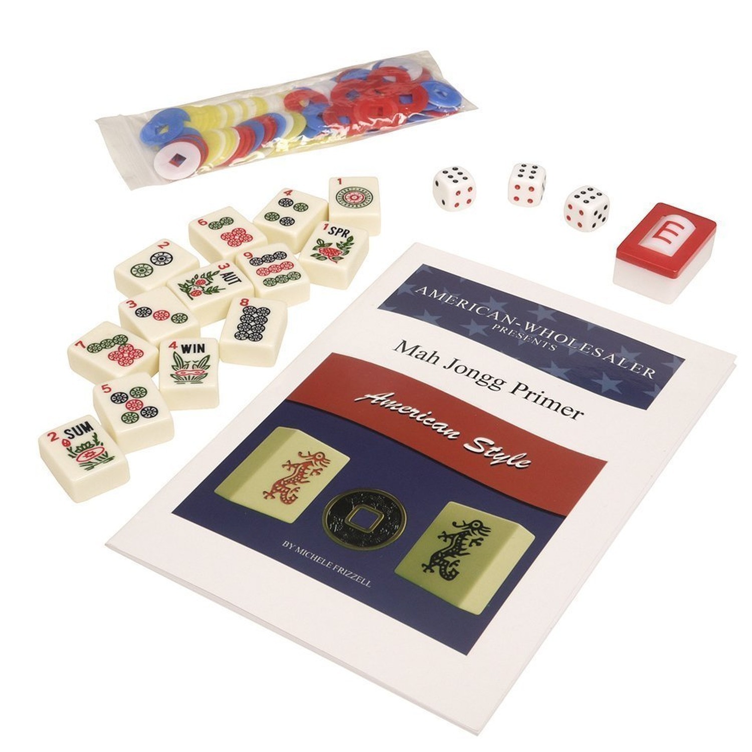 American Mah Jong Set – 166 Ivory Colored Engraved Tiles, 4 x Combo Rack/Push…
