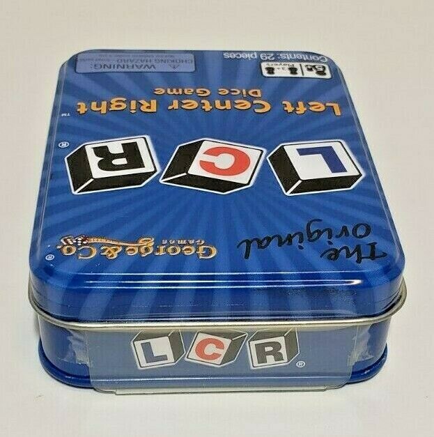 LCR Left Center Right Dice Game – BLUE TIN – The Original George & Co **NEW**