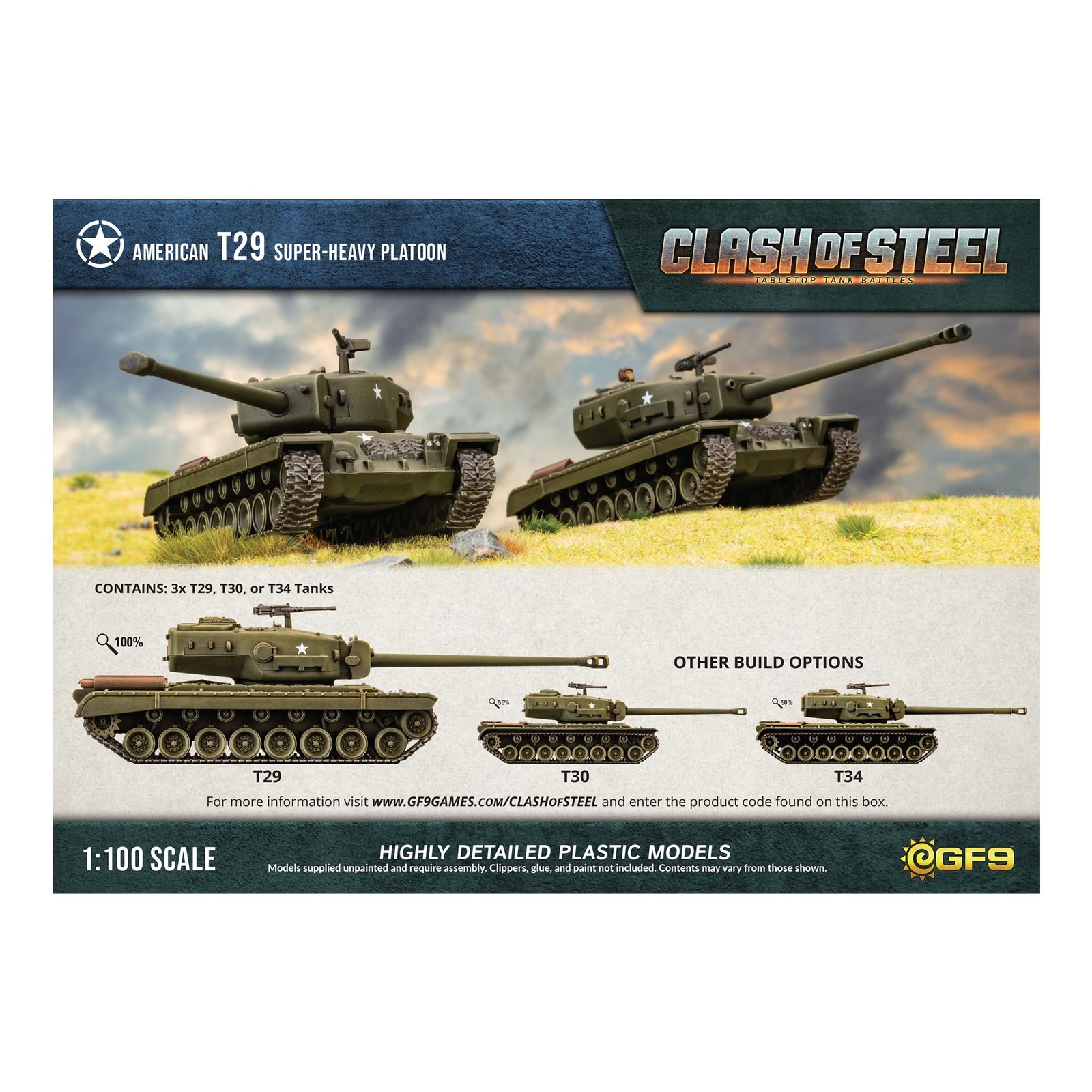 Gale Force Nine – Clash of Steel – T29 Super-Heavy Tank Platoon, Medium, Grey
