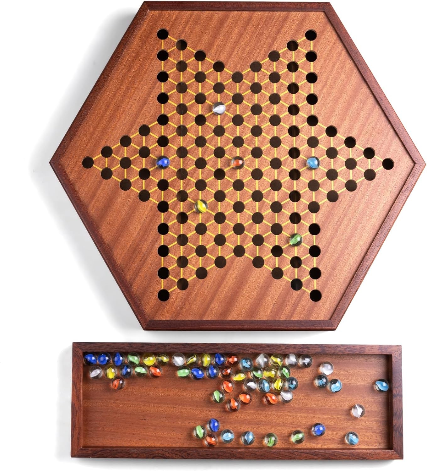 Large 17″ Chinese Checkers Board Game for 2-6 Player Wooden Game Board, 16Mm 60+