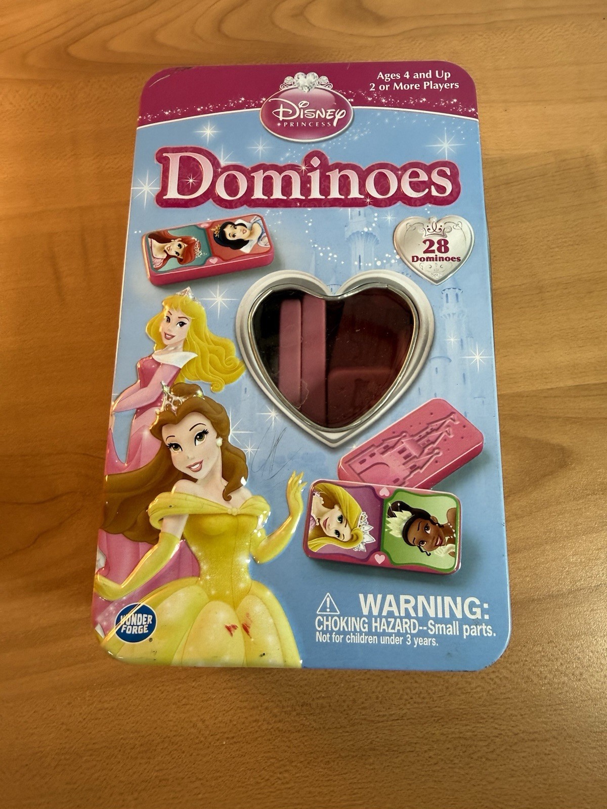 Disney Princess DOMINOES Game in Pink Metal Tin. Wonder Forge, SET COMPLETE