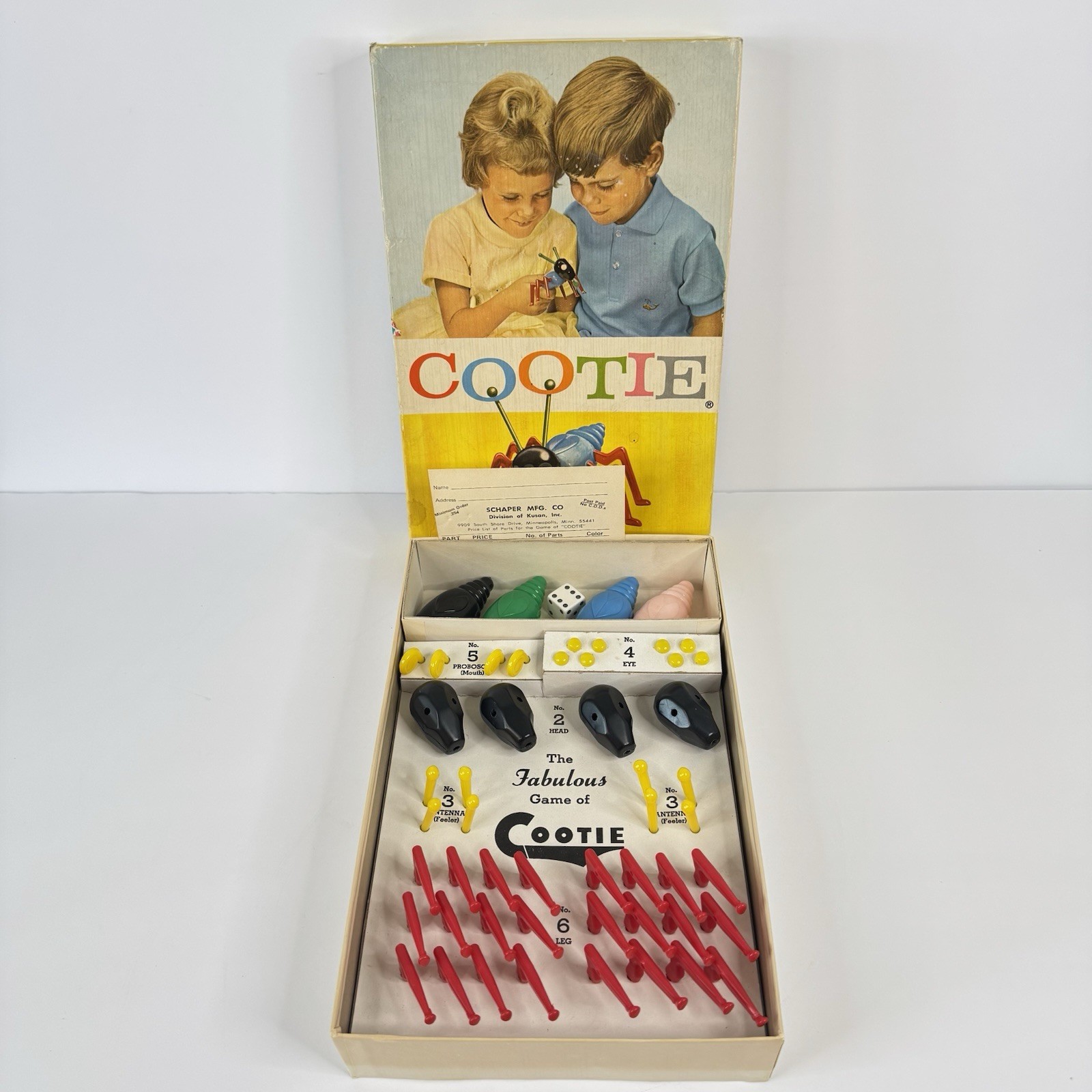 Vintage Cootie Game 1966 Schaper Manufacturing Complete, All Black Heads