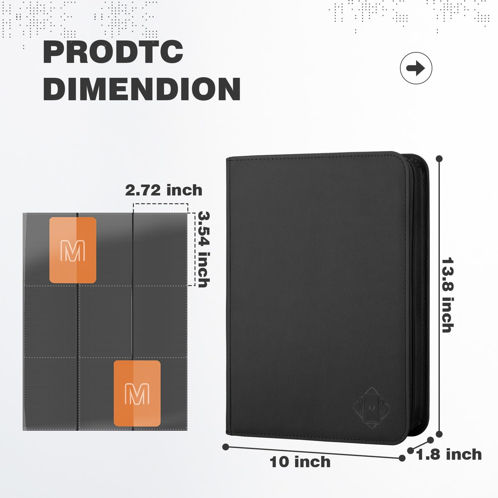 Trading Card Binder with 9 Side Loading Pocket 12×12 inches, 9-Black