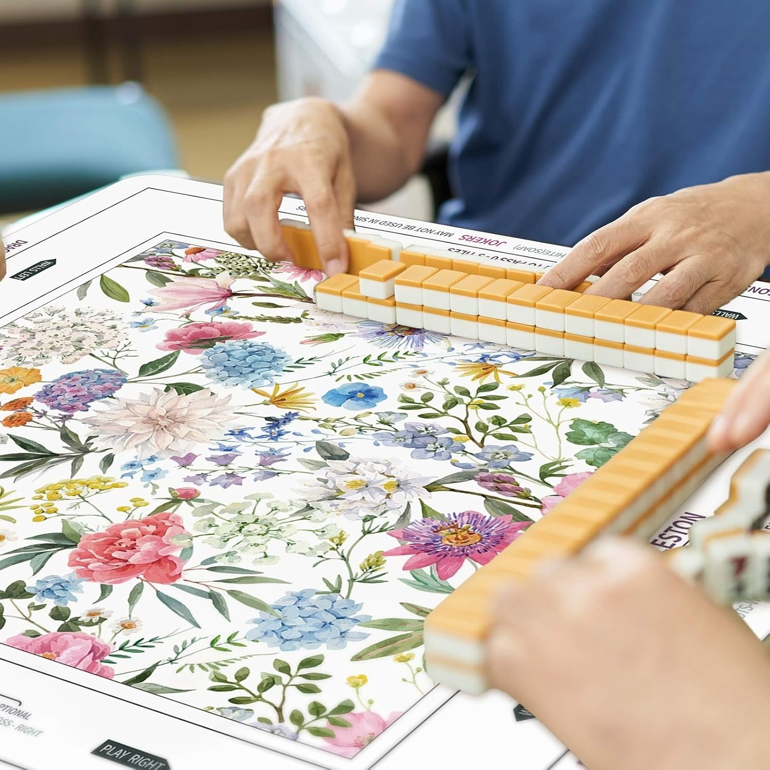 Chinoiserie Mahjong Mat 31.5″ x 31.5″ Colorful Floral Mat Anti Slip & Noise