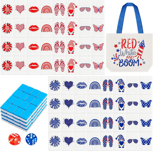 Hollowfly 2 Player Patriotic Mahjong Block Set with Storage Bags 65 Tiles…