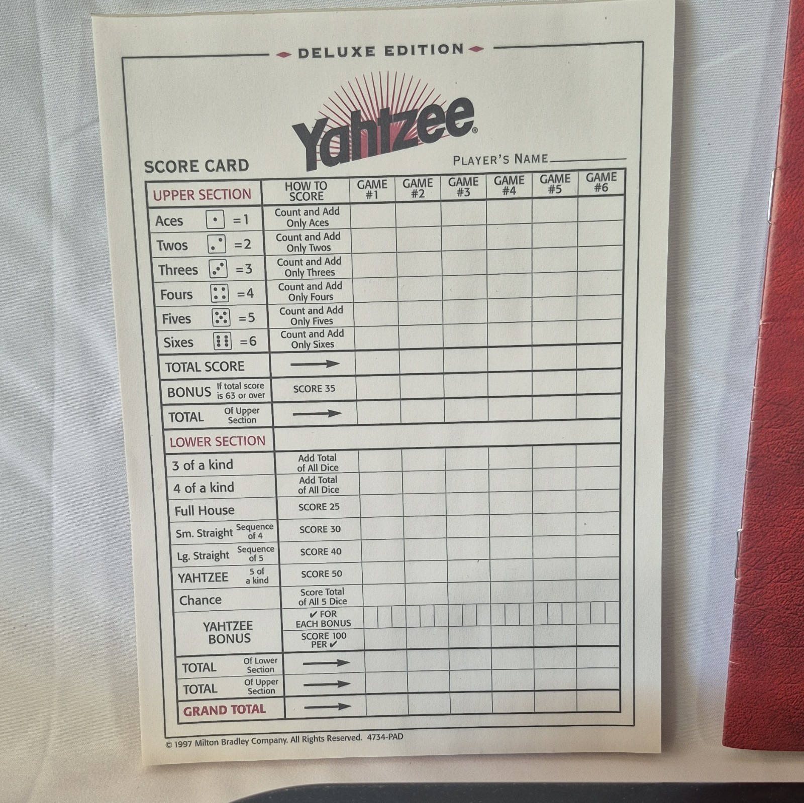 Milton Bradley Yahtzee Deluxe Edition Classic Dice Game, 8+ (1997) 4734-PAD