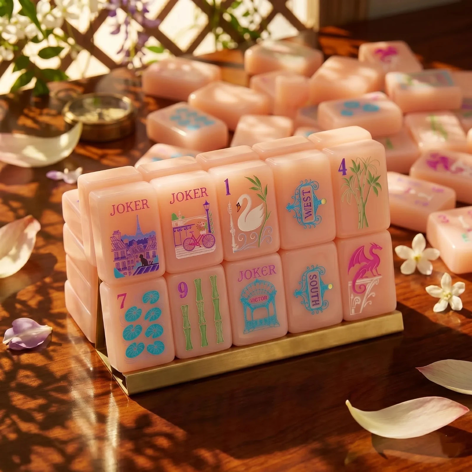 Mah-Jong de Paris Limited Edition Mahjong Tile Set | 160 Pink Single Layer Acryl