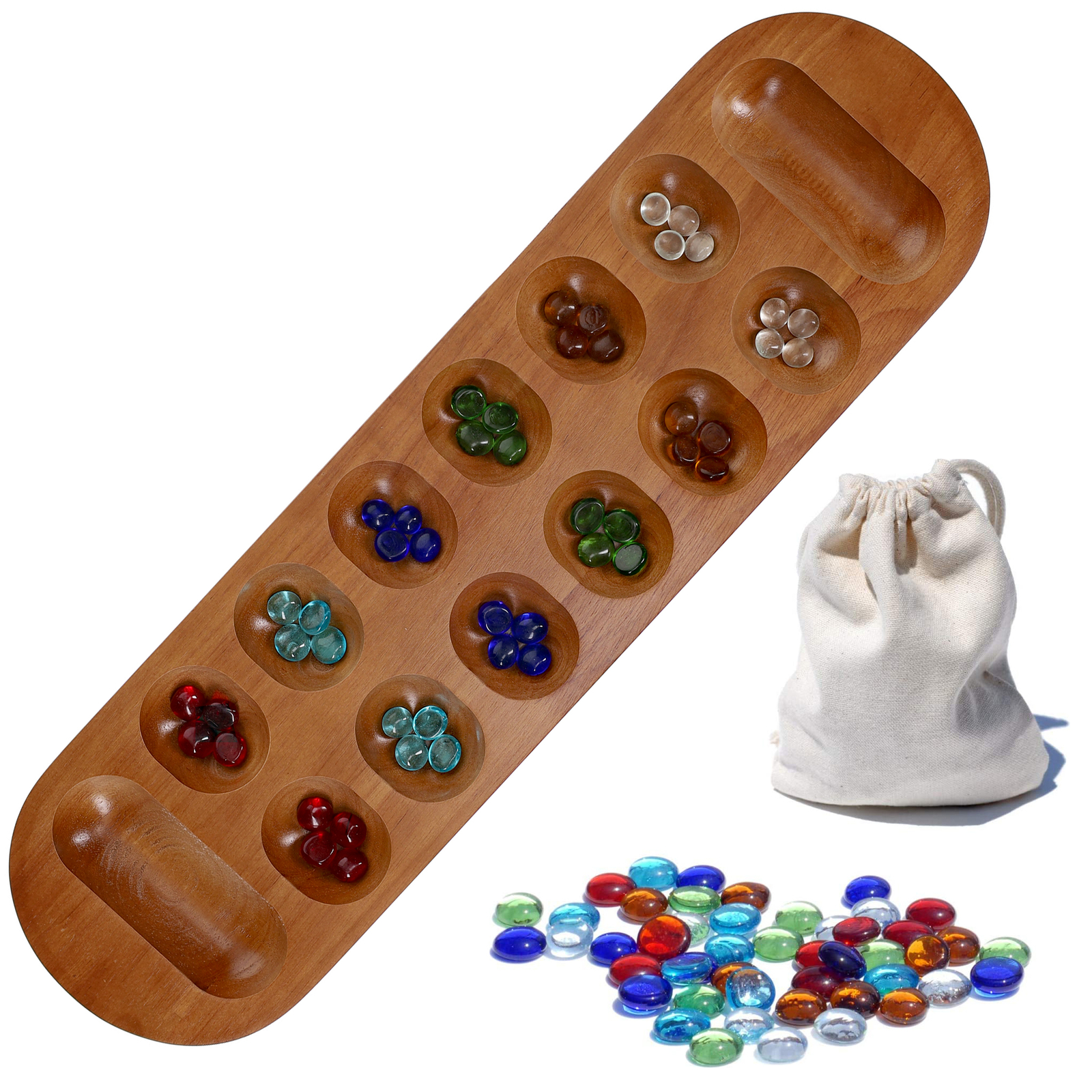 WE Games Solid Wood Mancala Board Game with Walnut Stain – 22 in.