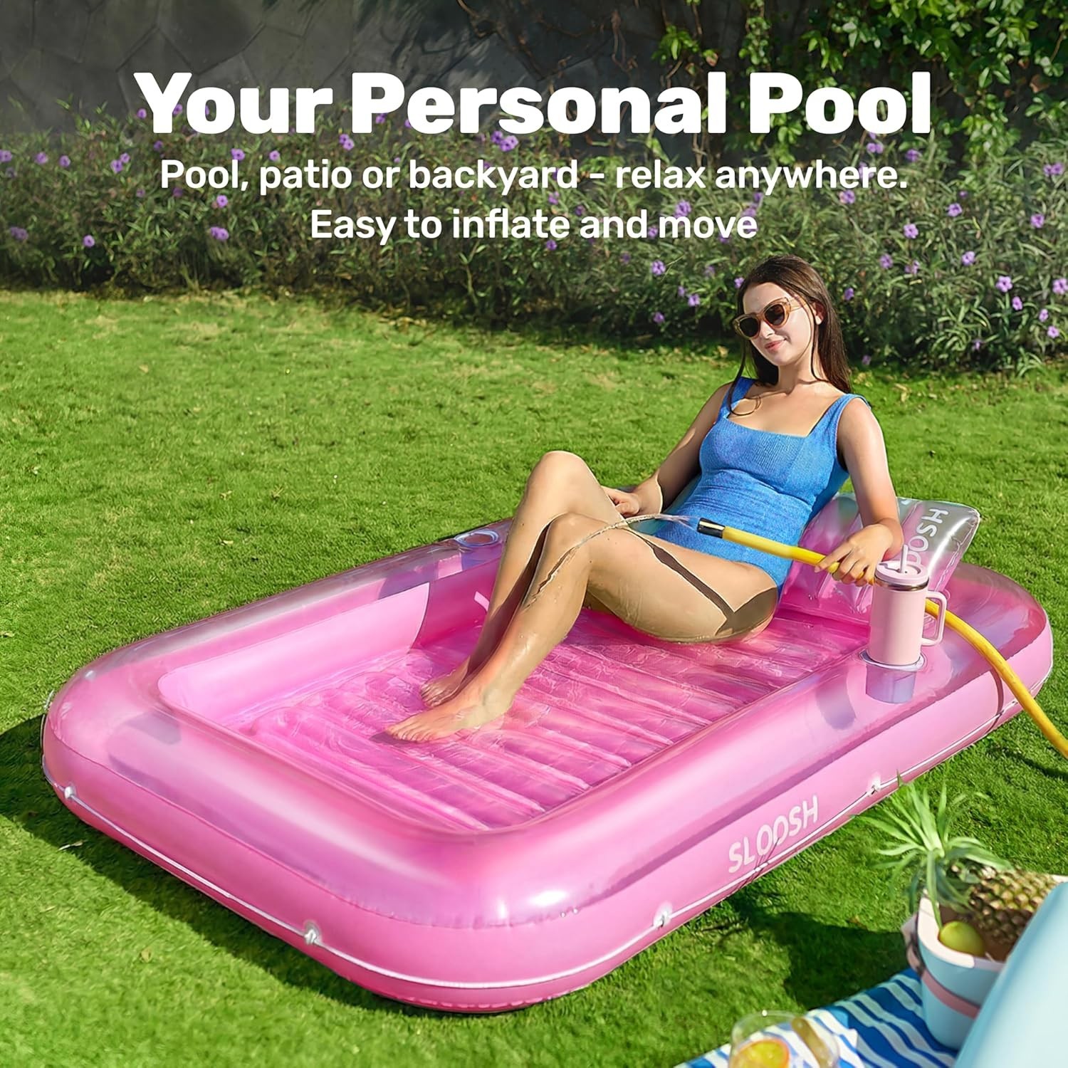 Pool Float Lounger 70 x 46 Inflatable Tanning Bed Large Pink SLOOSH Floats Adult