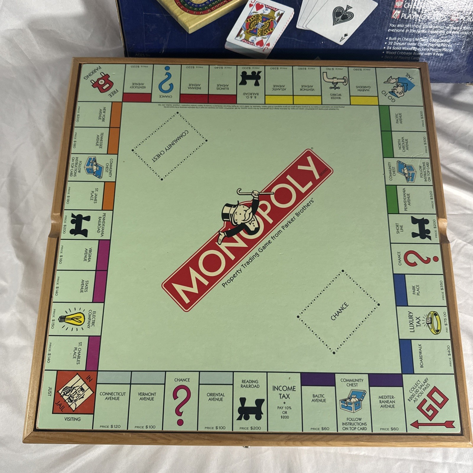 MONOPOLY SORRY Plus 6 Classic Games Tabletop Solid Wood Cabinet – Incomplete