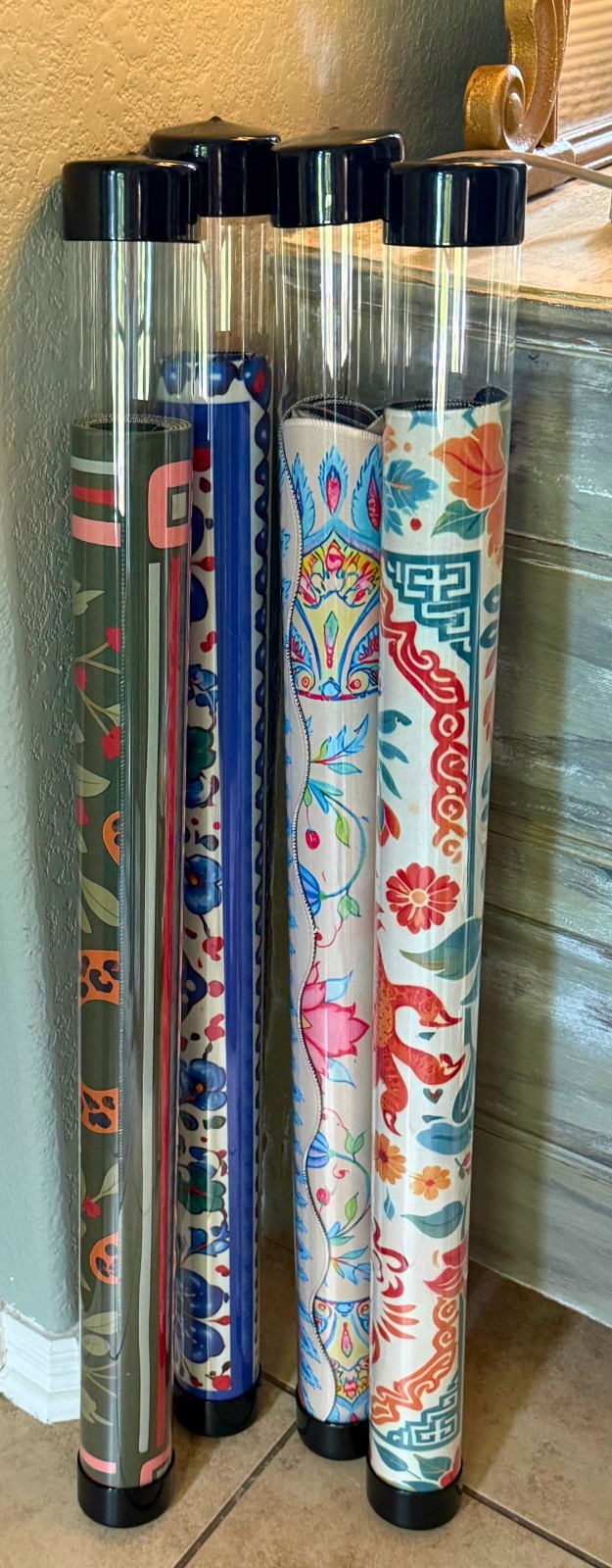 Mahjong Mat Storage Tubes 3×36 Set of 4 with Color Caps Fits Most Mats Free Ship