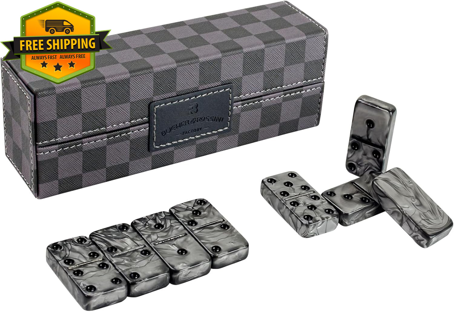 Double 6 Jumbo Domino Set 28 Marbleized Tiles with Travel Case Family Game Set