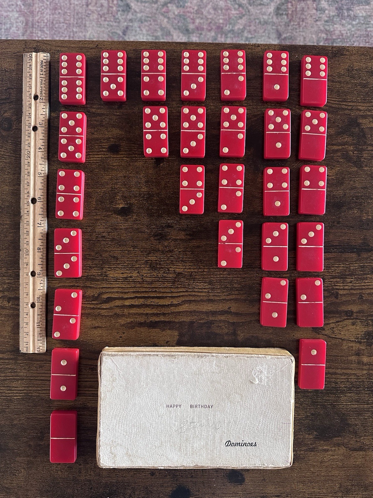 Vintage Set of Puremco No. 616 Standard Marblelike Dominoes Red