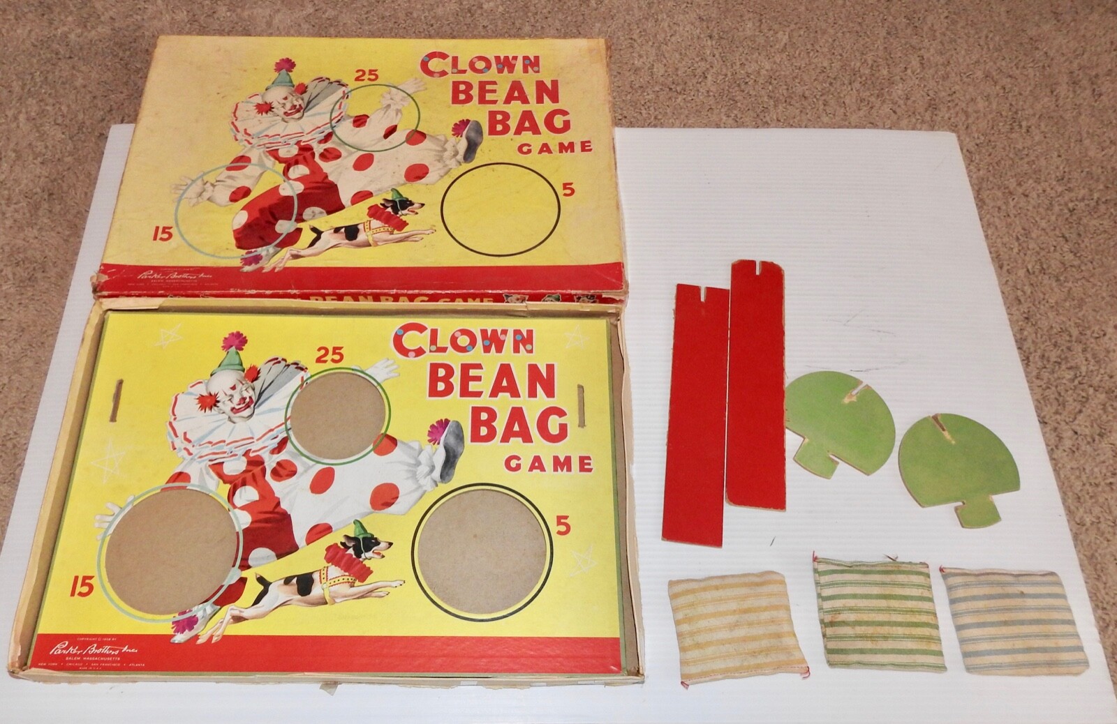 1958 Vintage Clown Bean Bag Toss Game Parker Brothers Complete, original bags