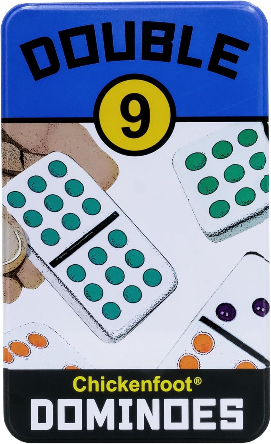 Double 9 Colored Dot Dominoes Travel Tin Set, 2 to 8 Players Ages 8 to 99