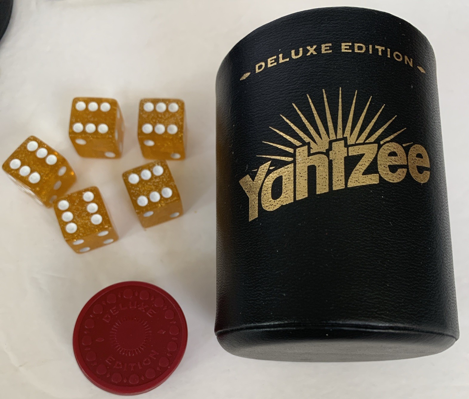 Yahtzee Deluxe Edition Board Game Golden Flecked Dice 1997 Complete W/O Pencils