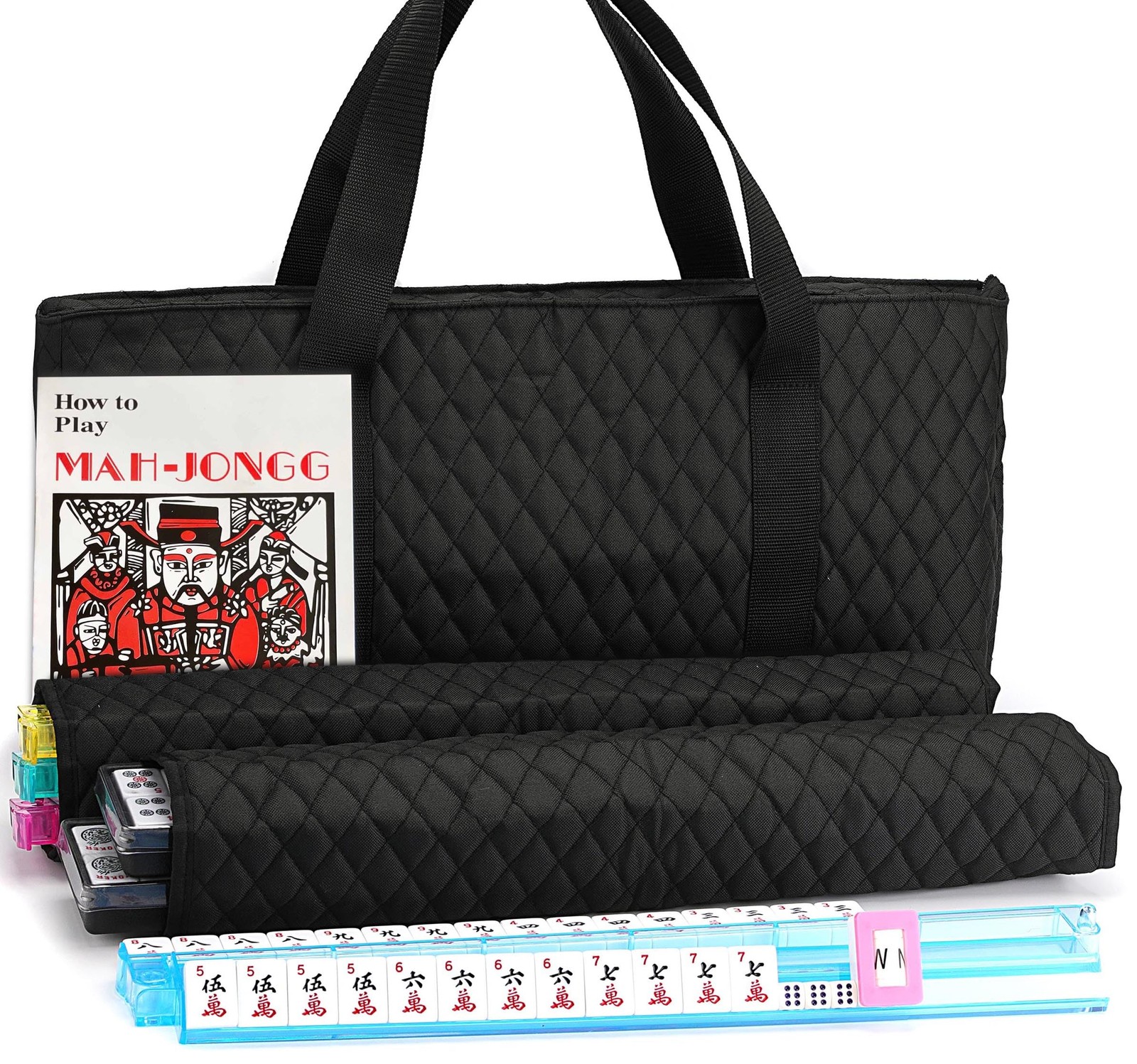 American Mahjong Game Set – Black Quilted Soft Bag 166 Premium Tiles with 4 A…