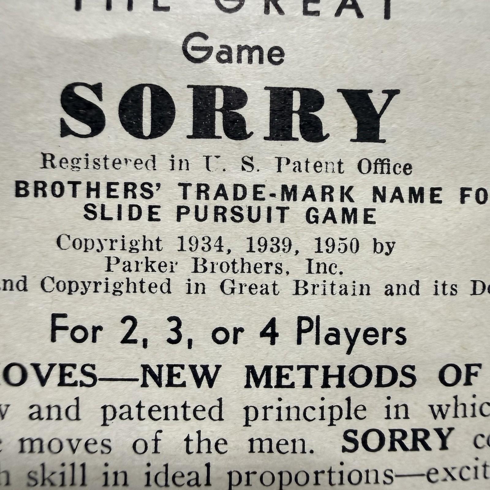 Vintage 1950 SORRY! Game Wood Pieces Cards Parker Brothers Original Board